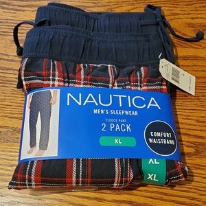 Nautica XL Pajama Two Pairs Pants Plaid Red Lounge Blue